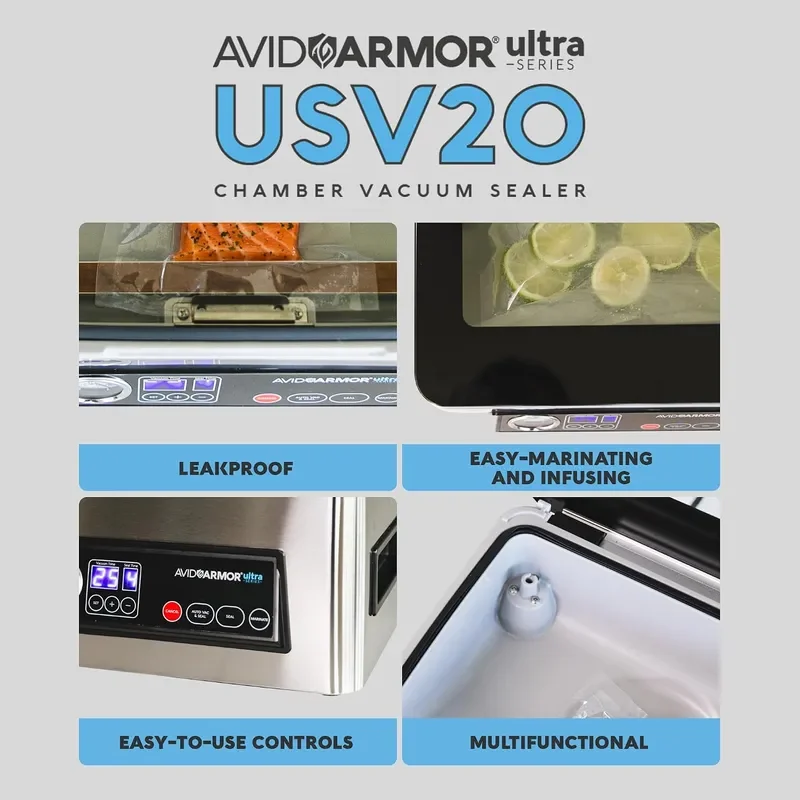 USV20 Ultra Series Chamber Vacuum Sealer Machine with Removable 11.5-Inch Bar for Wet Foods and Meat plus 300 Pre-Cut