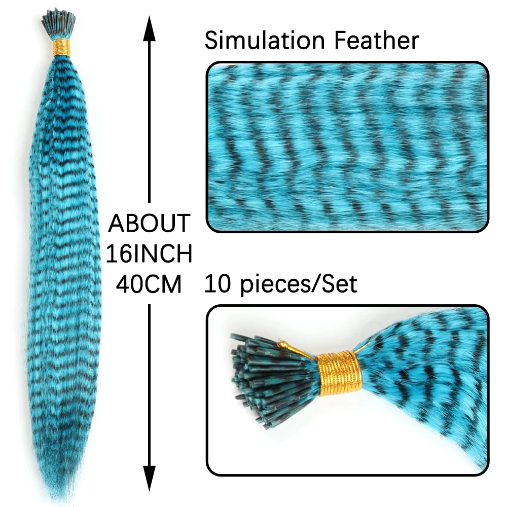 Azqueen Veren Haarverlenging 10 Stuks Nep Haar I Tip Regenboog Synthetisch Haar 16Inch Haarstuk Veer Voor Haarverlenging