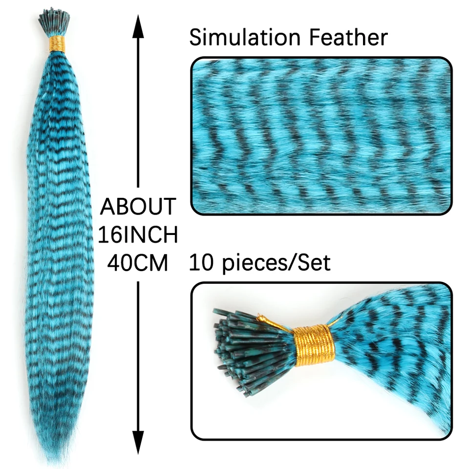 Extensión de cabello con plumas AZQUEEN, 10 piezas, cabello sintético con puntas I, arcoíris, 16 pulgadas, adorno de plumas para extensión de cabello 2