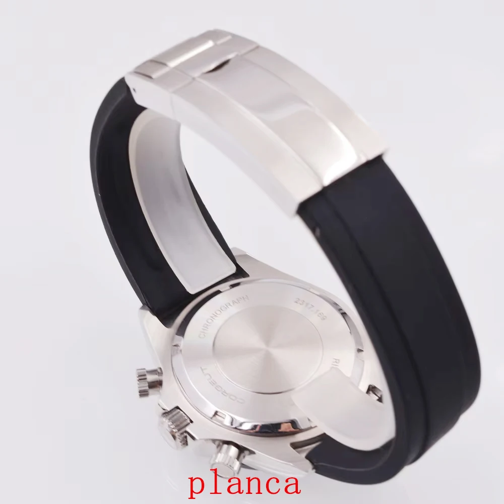 Relógio de quartzo masculino 40mm relógios multifuncionais pulseira de borracha cronógrafo vidro safira relógio masculino