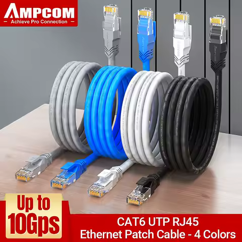 AMPCOM RJ45 이더넷 케이블, Cat6 Lan 케이블(24AWG) UTP CAT 6 RJ 45 데스크탑 컴퓨터용 네트워크 케이블 패치 코드 모뎀 라우터