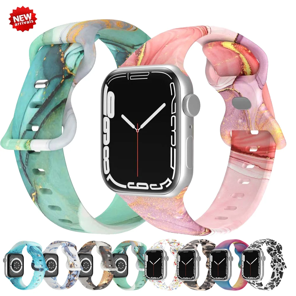 Silicone Strap for Apple Watch 49mm 44mm 45mm 41mm 42 38mm 44mm Double Sided Printed Band for IWatch Serie 9 5 4 8 6 Se Ultra 2