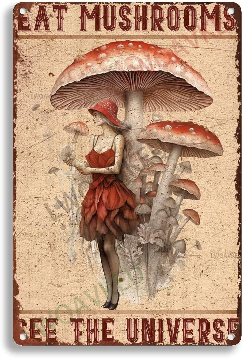 Aluminum Vintage Tin Sign Eat Mushrooms See The Universe For Cave Bar Pub Club Home Wall Decoration 8.00