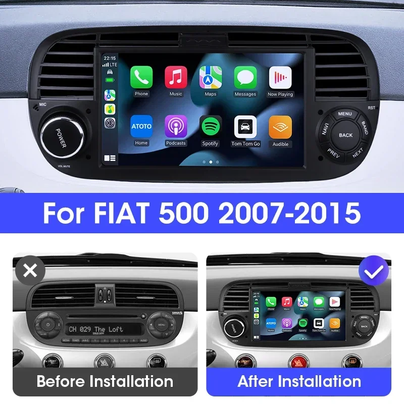 Srnubi Android 12 Car Radio for FIAT 500 2007 - 2015 Wireless Carplay Wired Auto Stereo Multimedia Player Auto 7 inch Head Unit