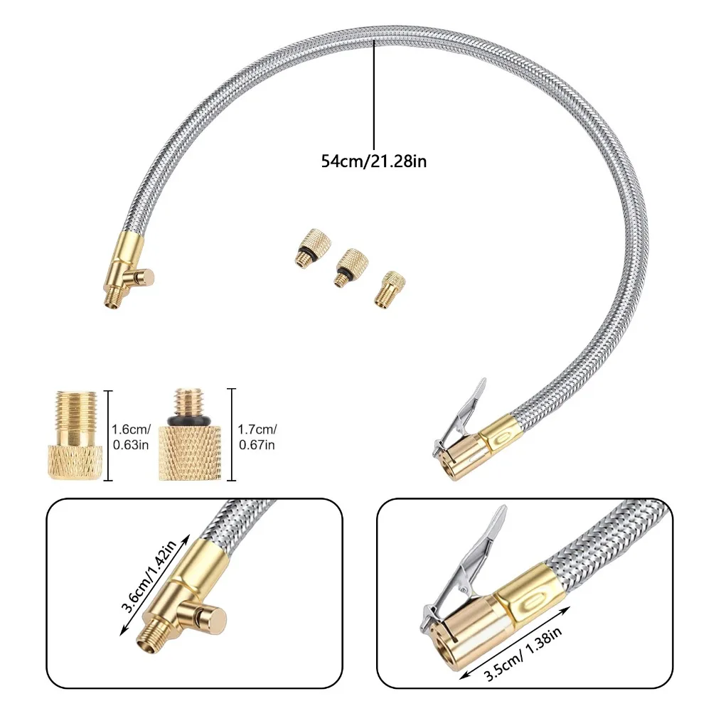 54cm / 21 Inch Tire Inflator Extension Hose Braided Hose Brass Connectors Locking Air Chuck Adapter Universal