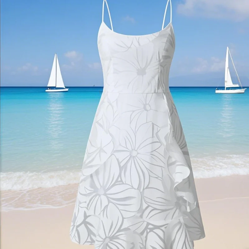 

BKLD 2025 Spring Summer Fashion Printed Ruffles Spaghetti Strap Short Dresses Clothes For Women Night Club Outfits White Dress