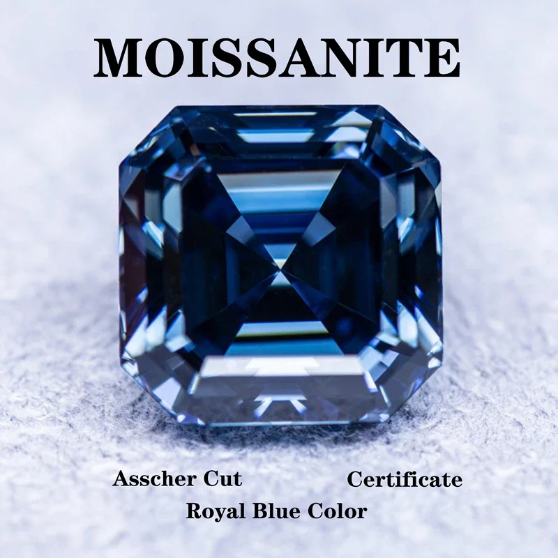 

Moissanite Stone Asscher Cut Natural Royal Blue Color VVS1 Charms Gemstone DIY Advanced Jewelry Making Materials Certificate