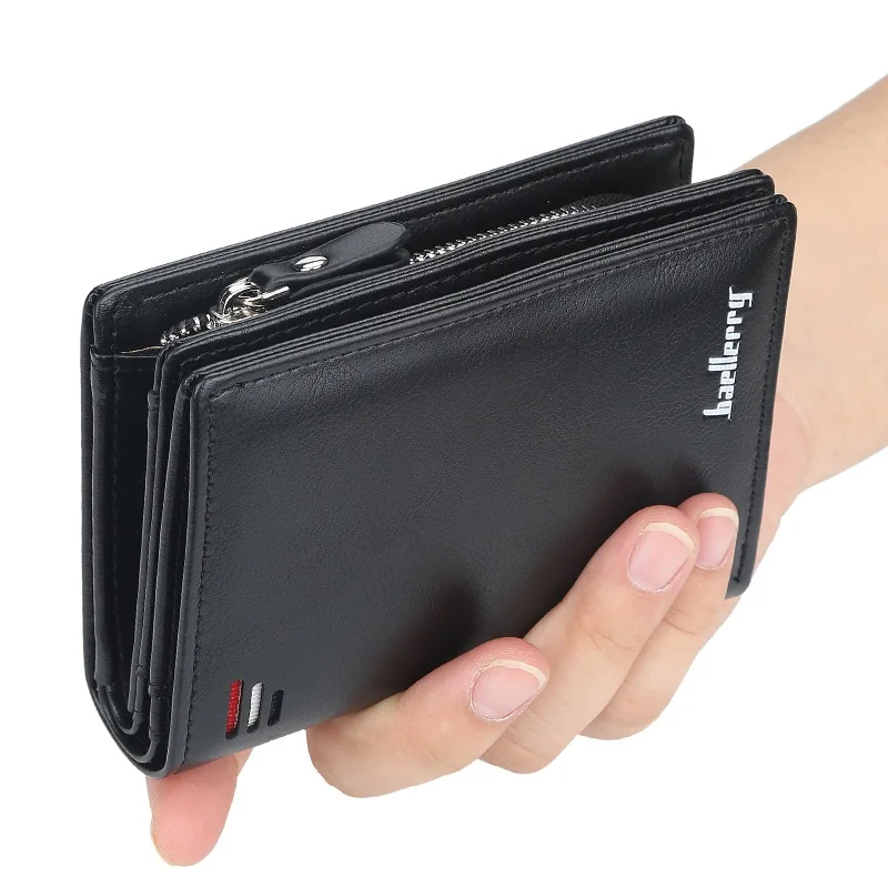 Marken-Herren-Geldbörse aus PU-Leder, Kurze Brieftasche mit Reißverschluss-Münzfach, Vintage-Design, Große Kapazität, Männlicher Geldbeutel, Kartenhalter, Schlank, RFID-Schutz, Reise-Bifold