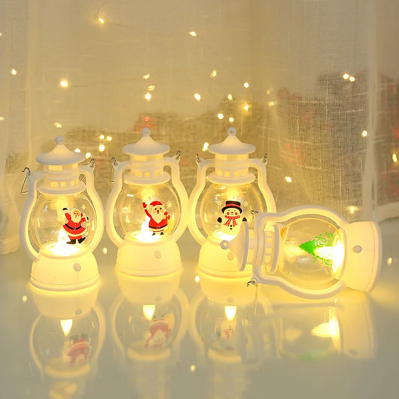 Christmas Candle Lantern, LED Vintage Retro Hanging Warm White Santa Decorative Portable for Home Party Holiday Decor Gift