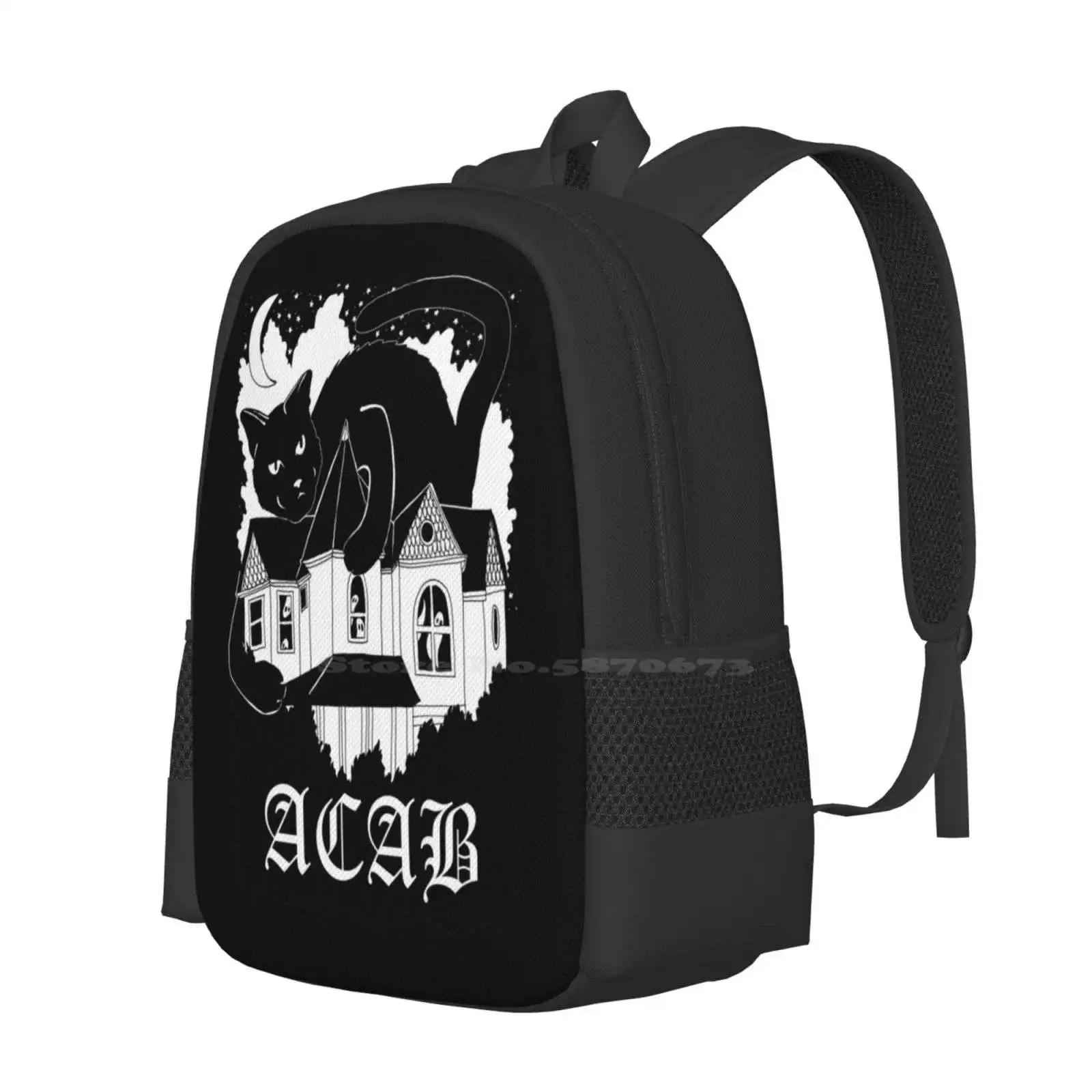 Haunted House Cat | Acab All Cats Are Beautiful School Bag Big Capacity Backpack Laptop Acab 1312 All Cats Are Beautiful Punk