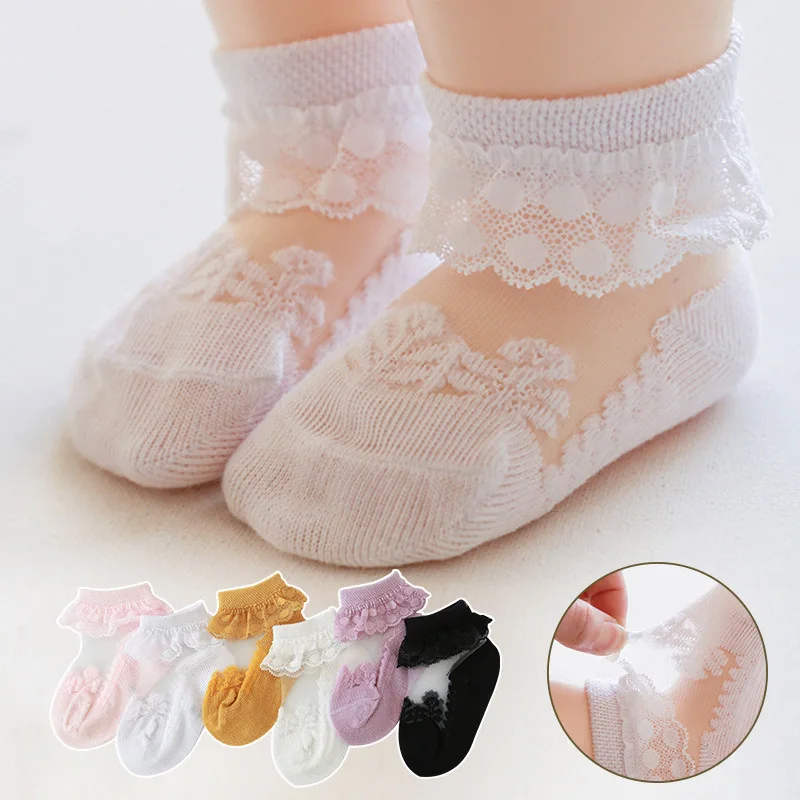 

Кружевные носки принцессы с рюшами для девочек, летние детские сетчатые носки, детская обувь для детей 0-3 лет, однотонные полые носки для младенцев, защита от комаров