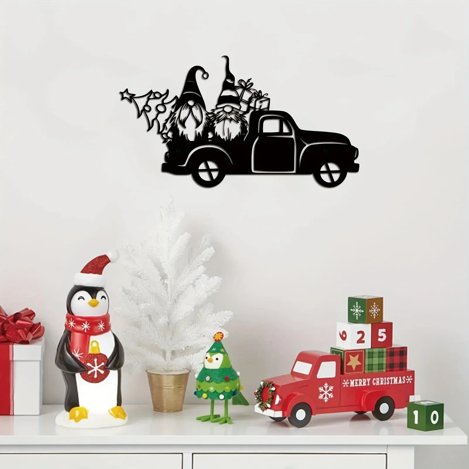 CIFBUY decoración de Papá Noel camioneta Metal montado en la pared decoración artística tema navideño decoración artística colgante de pared dormitorio Livi