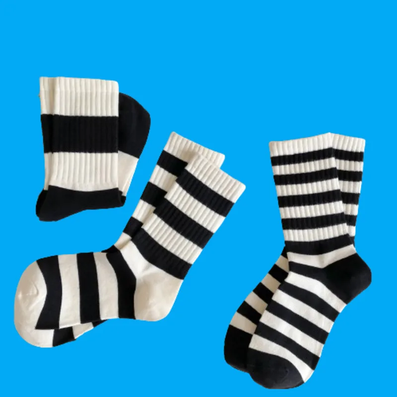 5/10 Pairs New High Elastic Women's Simple Sports Mid Tube Socks Black White Striped Middle Socks Men Women Casual High Socks