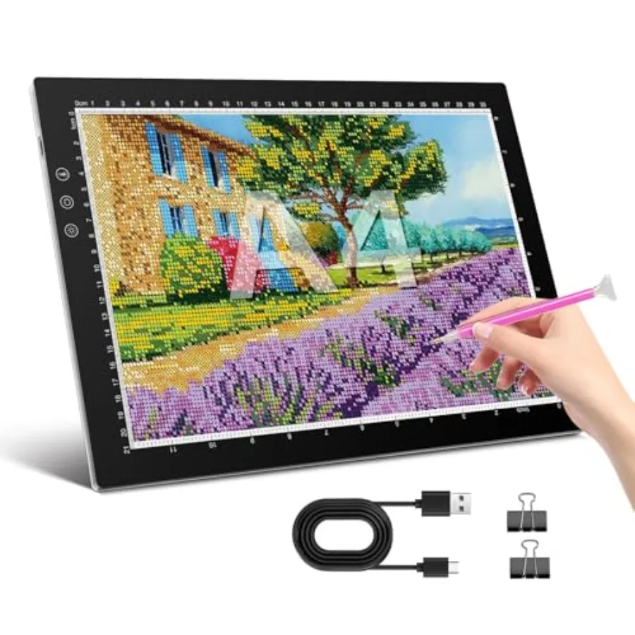

A4 Light Box for Tracing Light Pad for Diamond Painting with 8 Levels/Stepless Dimming Brightness and 3 Color Modes Ultra-Thin