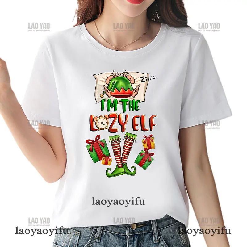 I'm Shy Elf Women Tshirt Christmas Family Elf Costume T Shrit Christmas Hot Sale O-neck Printing Tshirt Female Short-sleev Tees