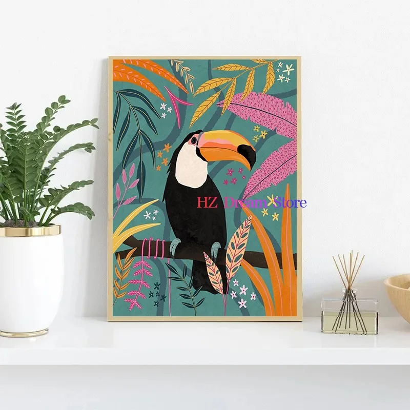 Tropical Floral Jungle Animals Toucan Tiger Parrot Leopard Posters Prints Canvas Printing Wall Art Picture for Living Room Decor