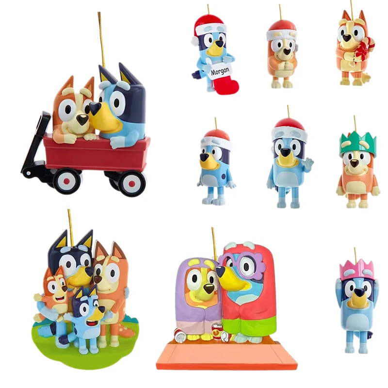 Bingo And Bluey Accessories 10Pcs/Set  Anime Bluey Figure Flat Models Children Bedroom Birthday Party Decoration Pendant