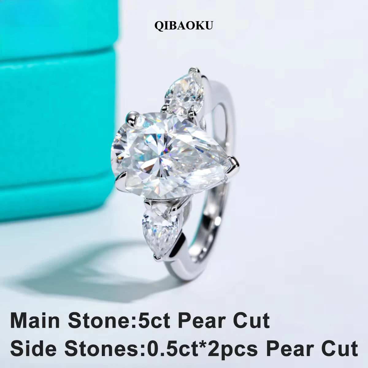 QIBAOKU 6cttw Pear D Color Moissanite Engagement Rings For Women 18K Gold Plated Silver Wedding Ring Jewelry Wholesale 2026