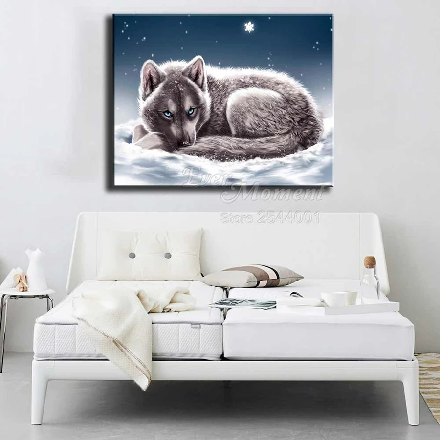 Blue Eye Wolf Snow Full Square Drill Handmade Ever Moment Diamond Painting 5D DIY Mosaic Diamond Embroidery Decoration ASF1682