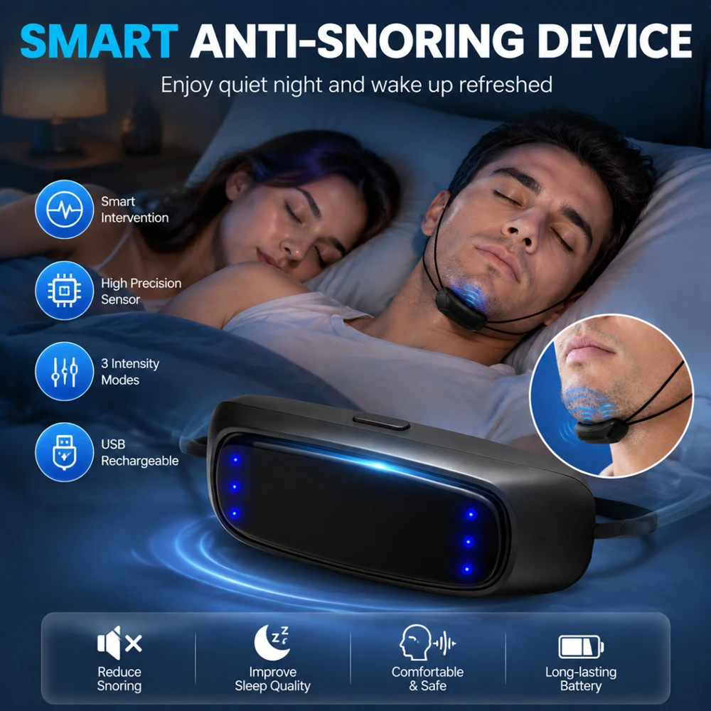New EMS Pulse Stop Snore Portable Comfortable Sleep Well Stop Snore Health Care Sleep Apnea Aid USB Smart Anti Snoring Device