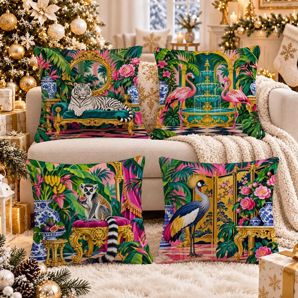 Jewel Garden Menagerie Cushion Cover 1/4Pcs Soft Plush Cushion Case Throw Pillowcase Cozy Home Sofa Bed Living Room Decor
