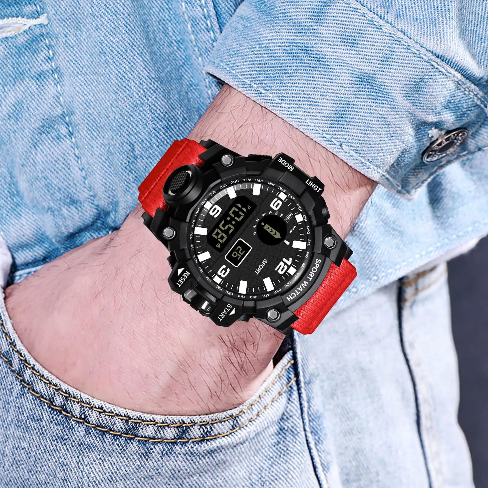 Cool Men\'s Oversized Design Light Digital Sports Plan Shaped Dial Electronics Wrist Watch