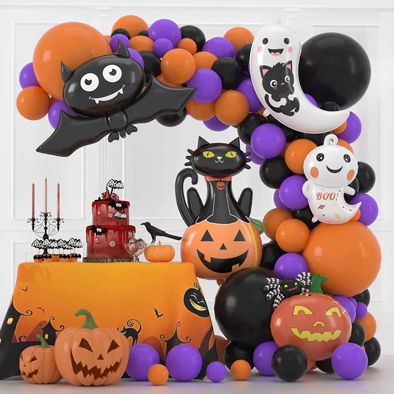 105-teilige Halloween-Aluminiumfolie und Latex-Ballonkette, Geisterparty, Geisterfledermaus, Kürbis, Halloween, fröhliche Party, Dekoration, Ballon
