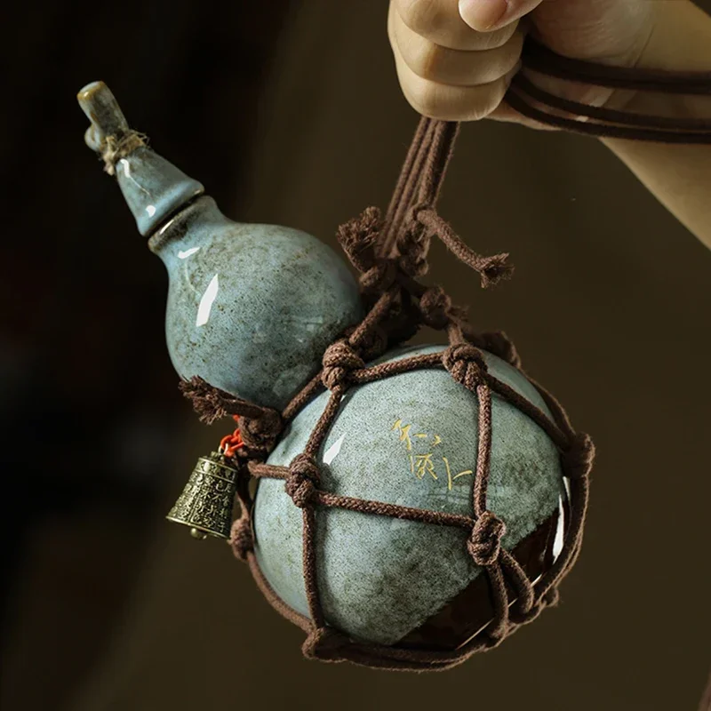 

500 мл Wukong Керамическая бутылка из тыквы Чашка для судьбы неба Сетка Сумка для вина Набор тыквы по диагональю Калабас Чашка для чайника с горячей водой