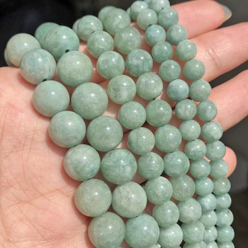 6-12 มม.ธรรมชาติ Jadeite ลูกปัดหินธรรมชาติสีเขียวพม่า Jades รอบลูกปัดแบบหลวมสําหรับเครื่องประดับทําสร้อยข้อมือ DIY สร้อยคอ 15''