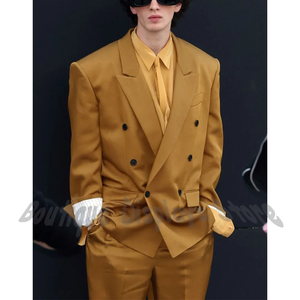 

Custom Made Men's Suits 2 Piece Elegant Double Breasted Peak Lapel Blazer Pants Outfit Loose Casual Party Prom Daily Fashion Set