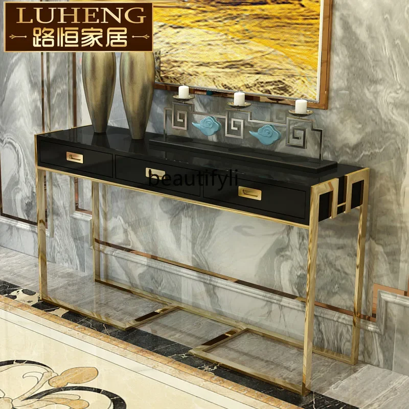 

Light luxury entrance cabinet entrance table household living room aisle stainless steel titanium table9344