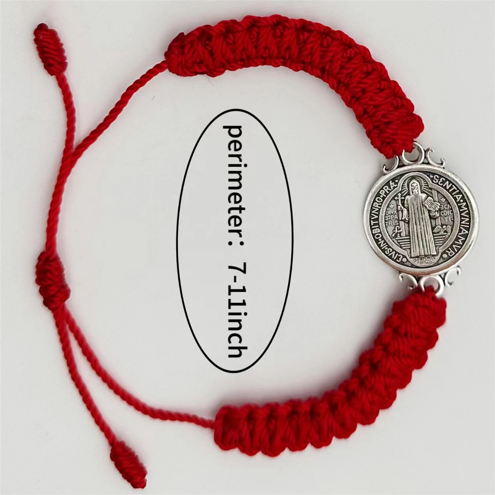 مضفر حماية الأساور ، العتيقة الفضة تصفيح ، ميدالية كبيرة ، الأحمر الأسود والأزرق ، سان بينيتو ، اليدوية ، 2 قطعة لكل مجموعة