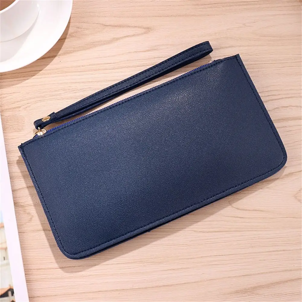 Fashion Soft PU Leather Long Wallets Large Capacity Solid Color Card Holder Zipper Pouch Women Girls