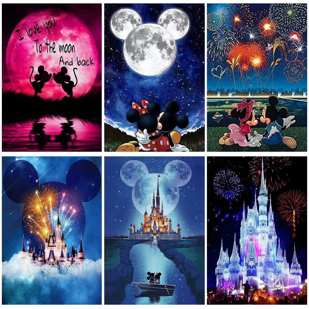 Disney-Mosaïque Diamant Dessin Animé Minnie Mouse, Château De Lune 5D, Peinture, Broderie DIY, Décoration Intérieure, Cadeau