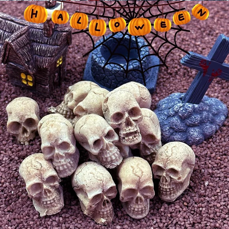 5/10pcs Mini Skull Miniatures, Skeleton Head Figurines for Fairy Garden Halloween Micro Landscape Home DIY Craft Decoration