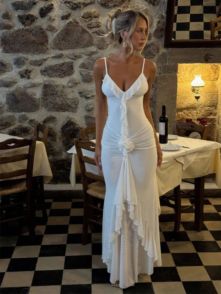 3d flor babados em camadas vestidos para mulheres sem costas chiffon fino plissado sexy vestido de festa feminino clube natal baile noite ro