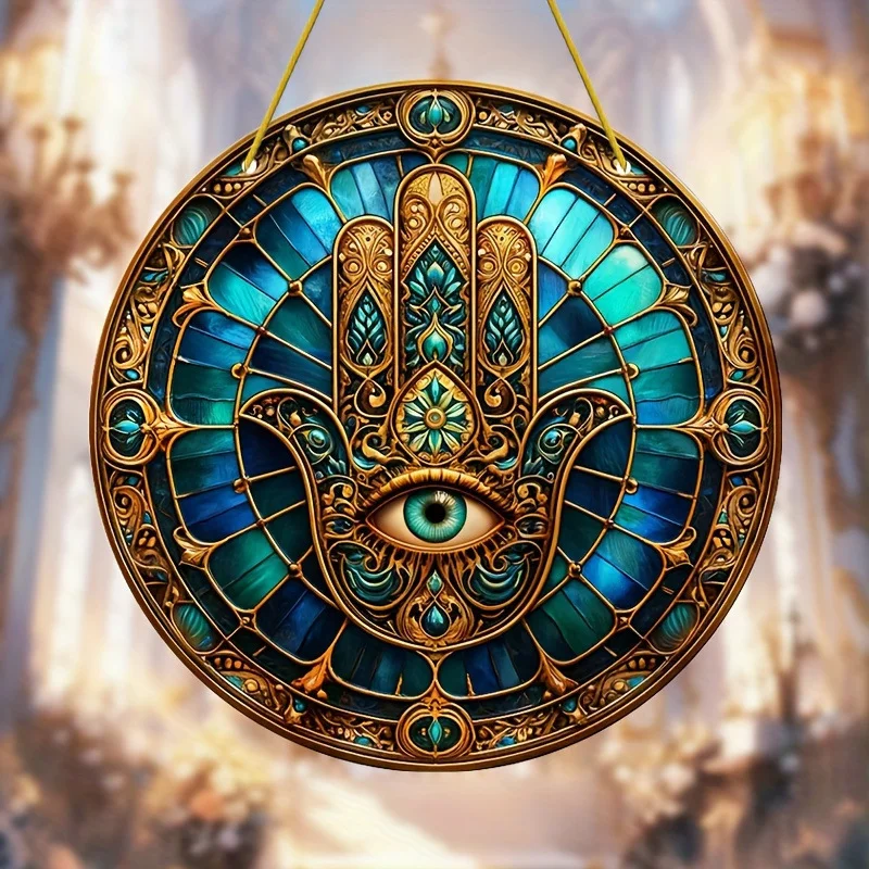1PCS Crystal Acrylic Hand of Fatima Wall Decor Outdoor Light Catcher Colorful Reflective Window Decoration Creative Home Accents view 2