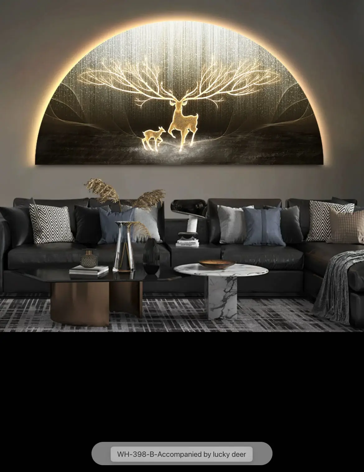 ModernLightLuxury Living roomDecoration painting LED lights reindeer wall hanging painting high-end bedroom bedside mural