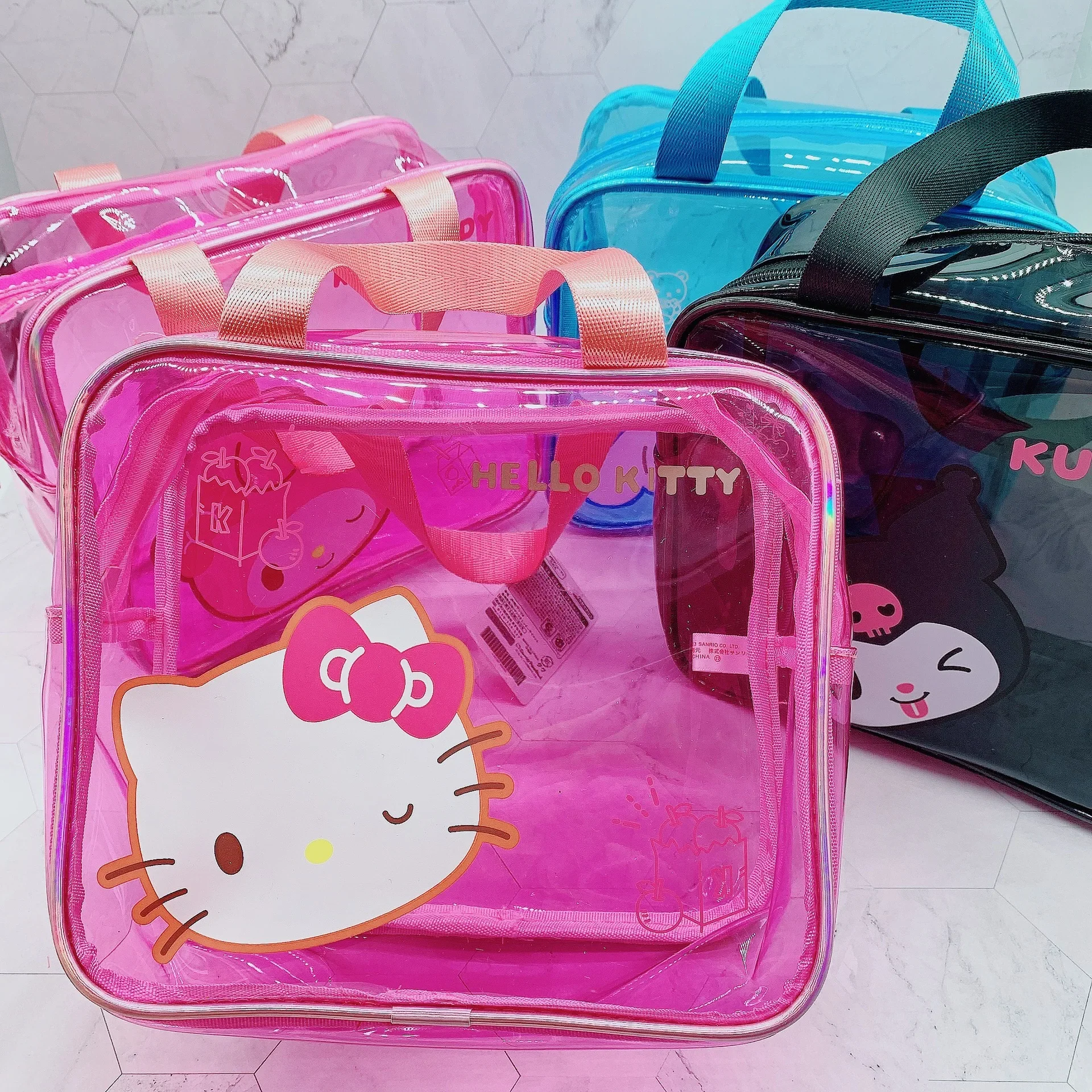 

Sanrio Kawaii Hello Kitty Transparent Waterproof Cosmetic Bag My Melody Kuromi Anime Cartoon Fashion Portable Toiletry Handbags