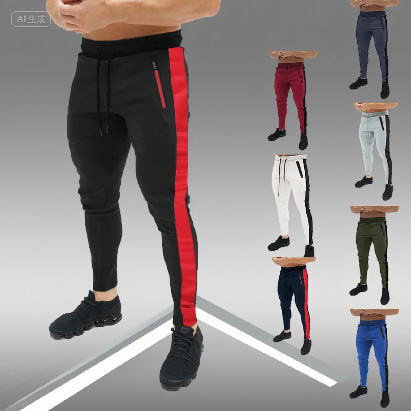 

2025 New Small Leg Pants Men's Loose Straight Leg Sportswear Solid Color Sportswear Multi functional Running Pants Woven Casual