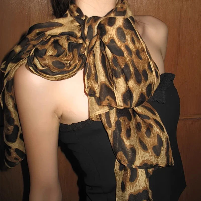 New Sunscreen Voile Thin Women Scarf Summer Girls Classic Leopard Print Scarves Soft Lady Foulard Viscose Female Wrap Shawls