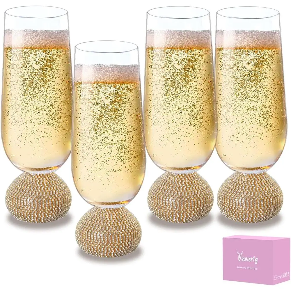 

Набор из 4 бокалов для шампанского, свадебные бокалы на ножке, небьющийся хрусталь, 10 унций, с короткой ручкой, для помолвки, девичника, дня рождения