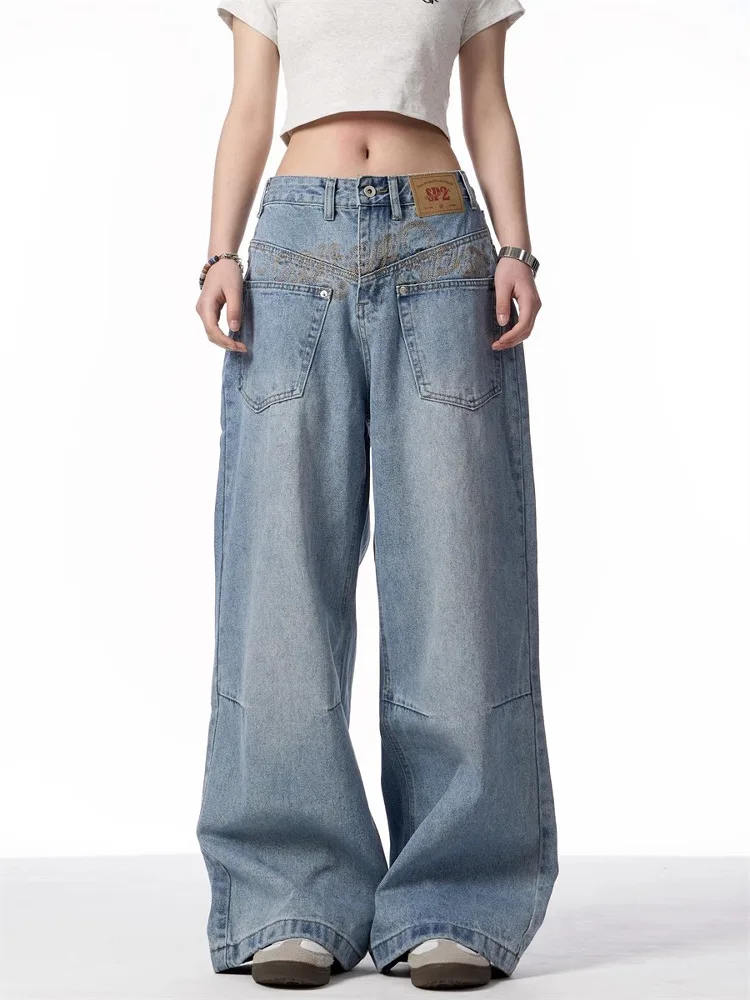 الرجعية الأمريكية Waed الدينيم الجينز الرجال النساء Cleanfit عادية فضفاض مستقيم سكين السراويل منتصف الخصر سستة يطير الصيف الجينز