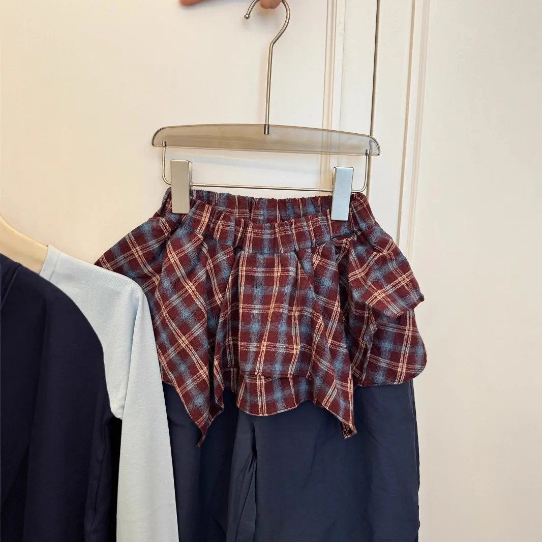 2025 جديد الكورية موضة الفتيات السراويل الخريف خمر عادية اليومية منقوشة سروال فستان فو قطعتين بنطلون للأطفال 2-8Y #3