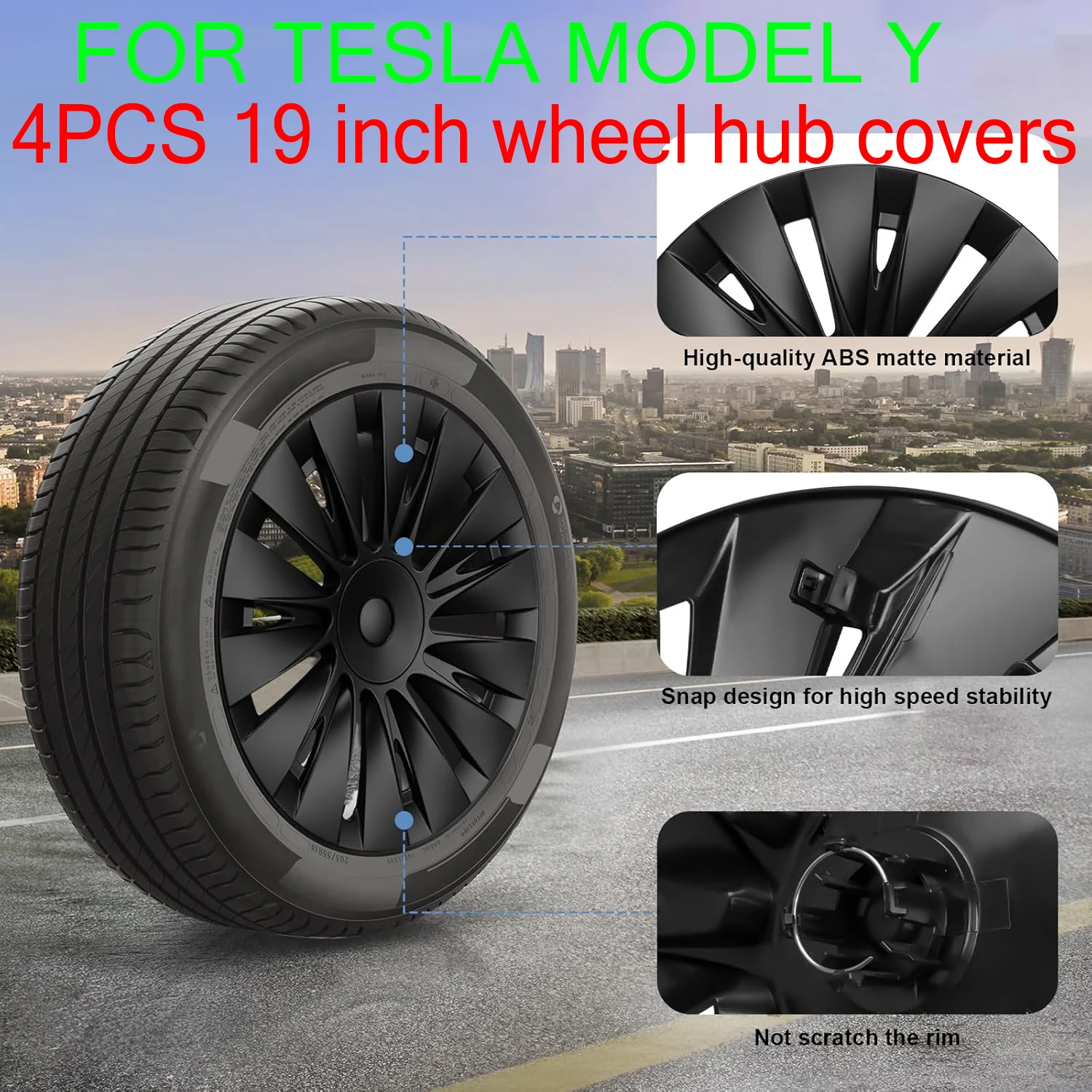 For Tesla Model Y 2018-2023 4PCS 19 Inches Hubcaps VehicleFull Coverage Blade Wheel Cover Automobile Replacement Accessories