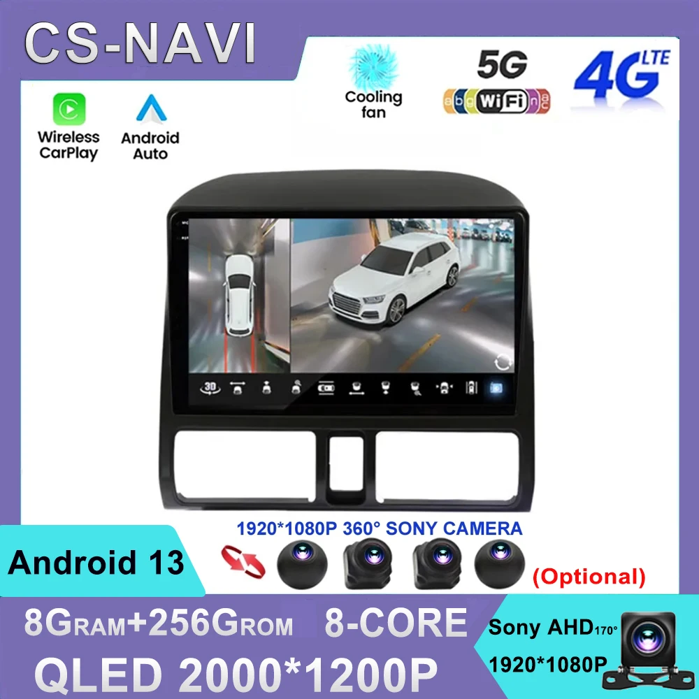 

Автомобильный мультимедийный видеоплеер Android 13 для Honda CR-V CRV 2 2001 - 2006 Carplay GPS 2 Din 360 камера автомобильное радио охлаждающий вентилятор QLED