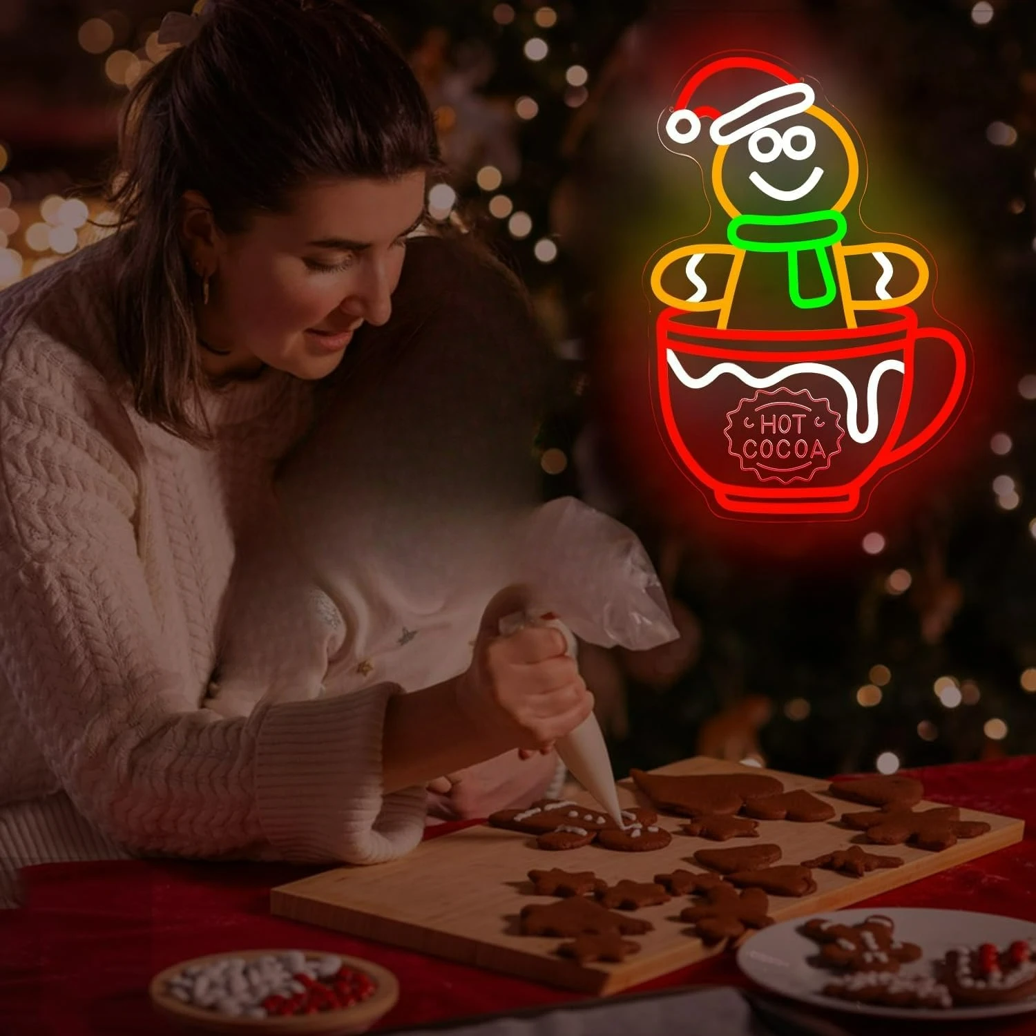 عيد الميلاد النيون تسجيل الكاكاو الزنجبيل رجل ضوء النيون ل الكاكاو بار مكتب الحفلات غرفة المعيشة جدار ديكور عيد الميلاد النيون جدار تسجيل #5