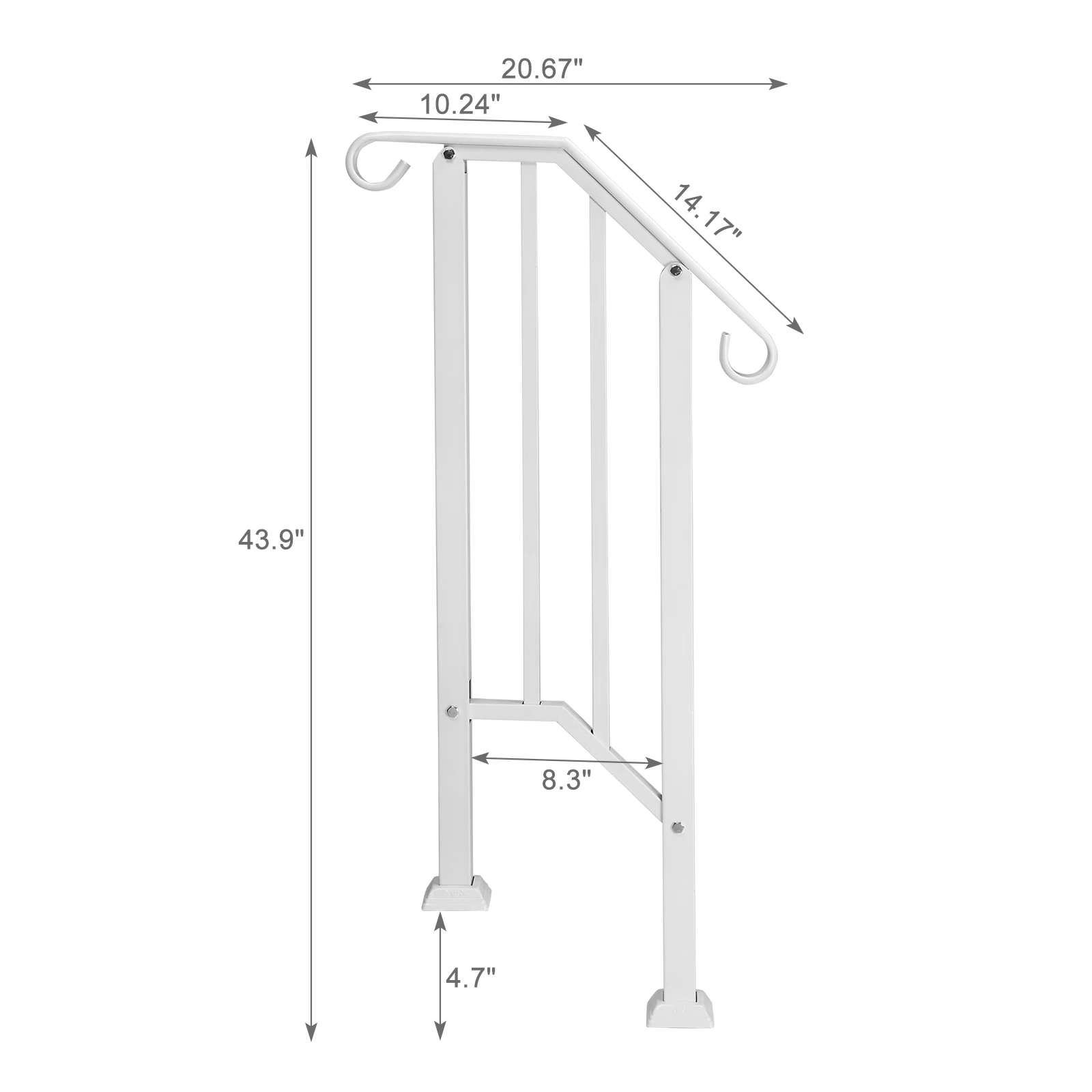 Handrails for Outdoor Steps, Iron Handrail Fits 1 Step, Transitional Handrail with Installation Kit, White, Single-Step Design