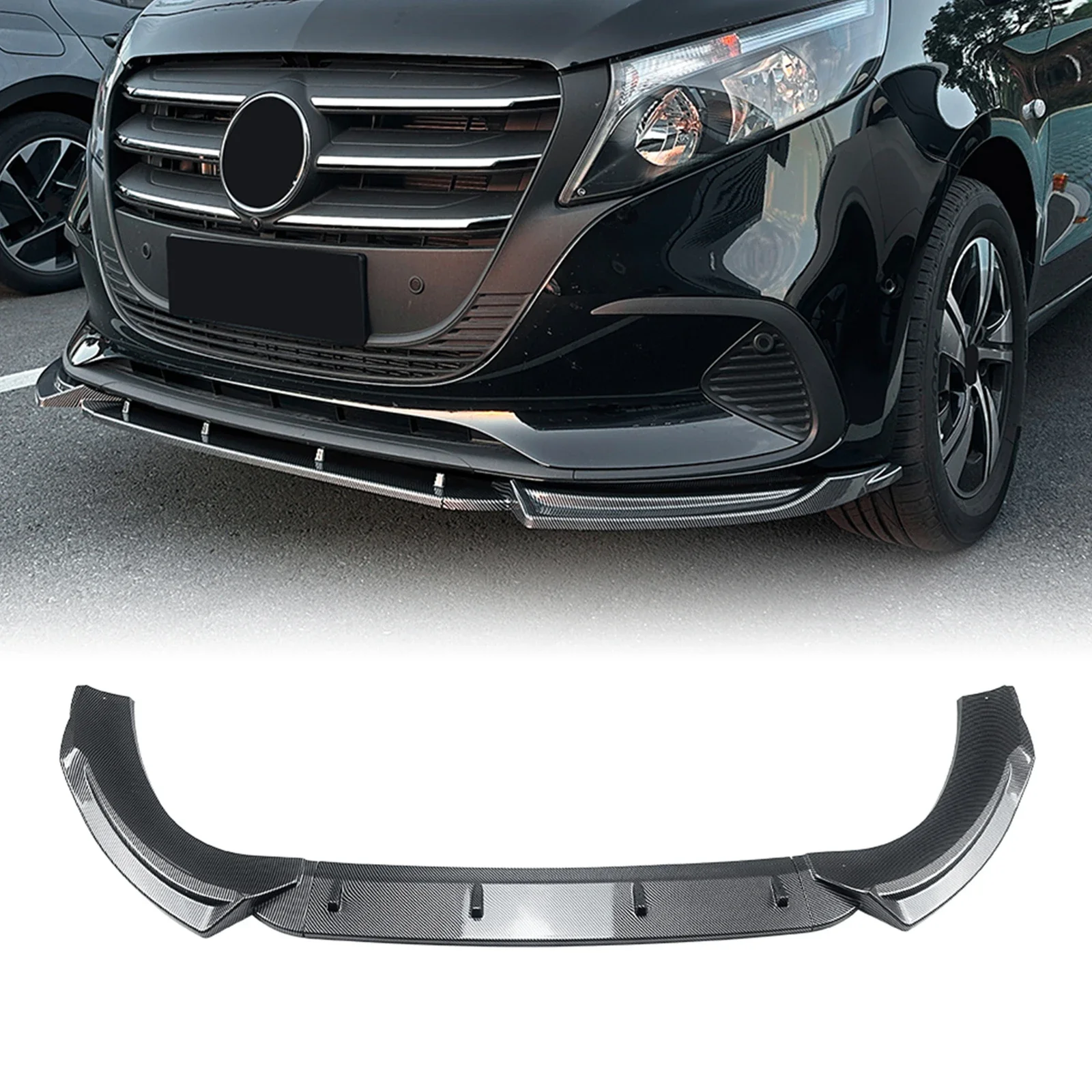 

Pop For Mercedes Benz V Class Vito W447 2024-2025 Front Bumper Spoiler Lip Carbon Fiber Look/Gloss Black Lower Splitter Protecto