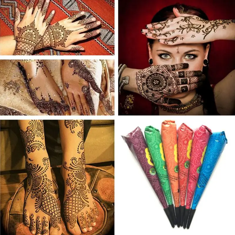 7 warna tato pasta krim kerucut tahan air tidak beracun aman DIY gambar tato Henna seni tubuh Semi permanen tato pigmen tinta